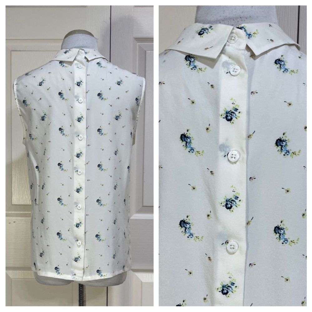 Equipment Femme Silk Sleeveless Blouse White Blue Floral Print Size L - Picture 2 of 10